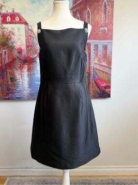 Elegant Black 100% Silk Crystal Embellished A-Line Cocktail Dress Size 40